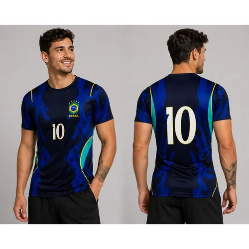 Camisa Azul Brasil Masculina Bordada 2026